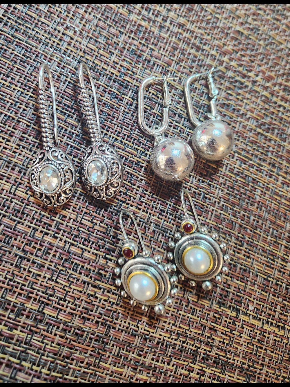 Elegant Women's Silver Drop Earring Set with Pearl Accents